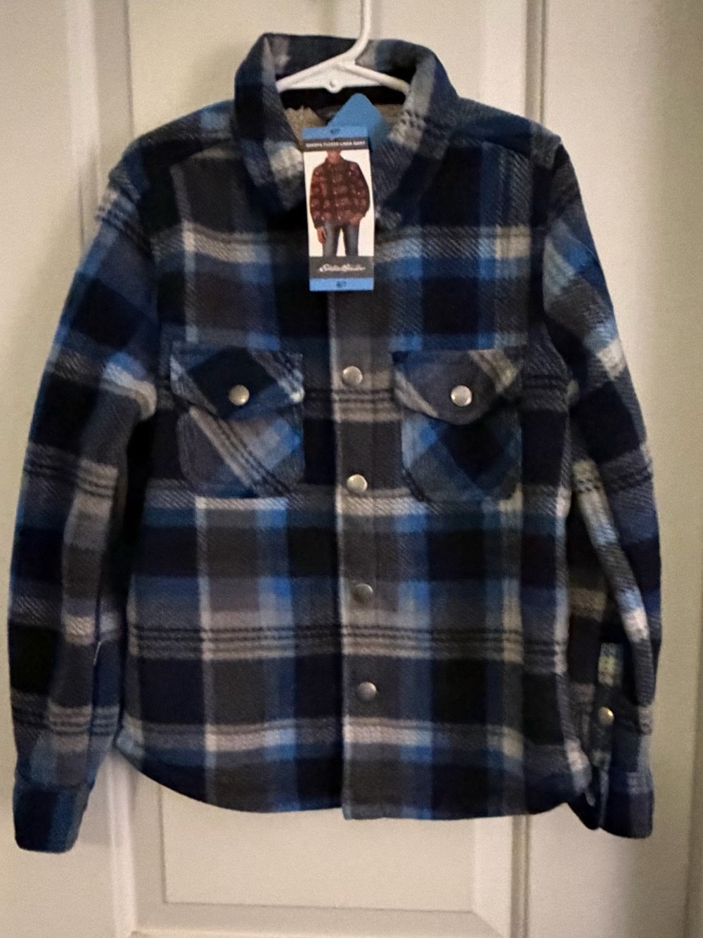 NWT! Eddie Bauer Blue Plaid Button-Down Shirt Sherpa Jacket Size 6/7